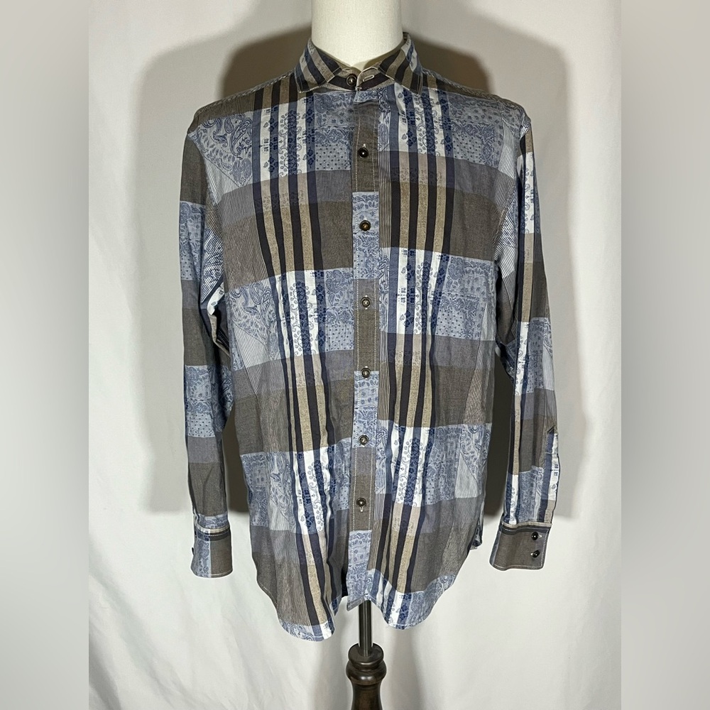 Tommy Bahama Island Crafted Checkered And Paisley Pattern Long Sleeve